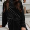 Kadın Uzun Kollu Yuvarlak Yakalı Kadife Bluz Ve Pantolon Takım