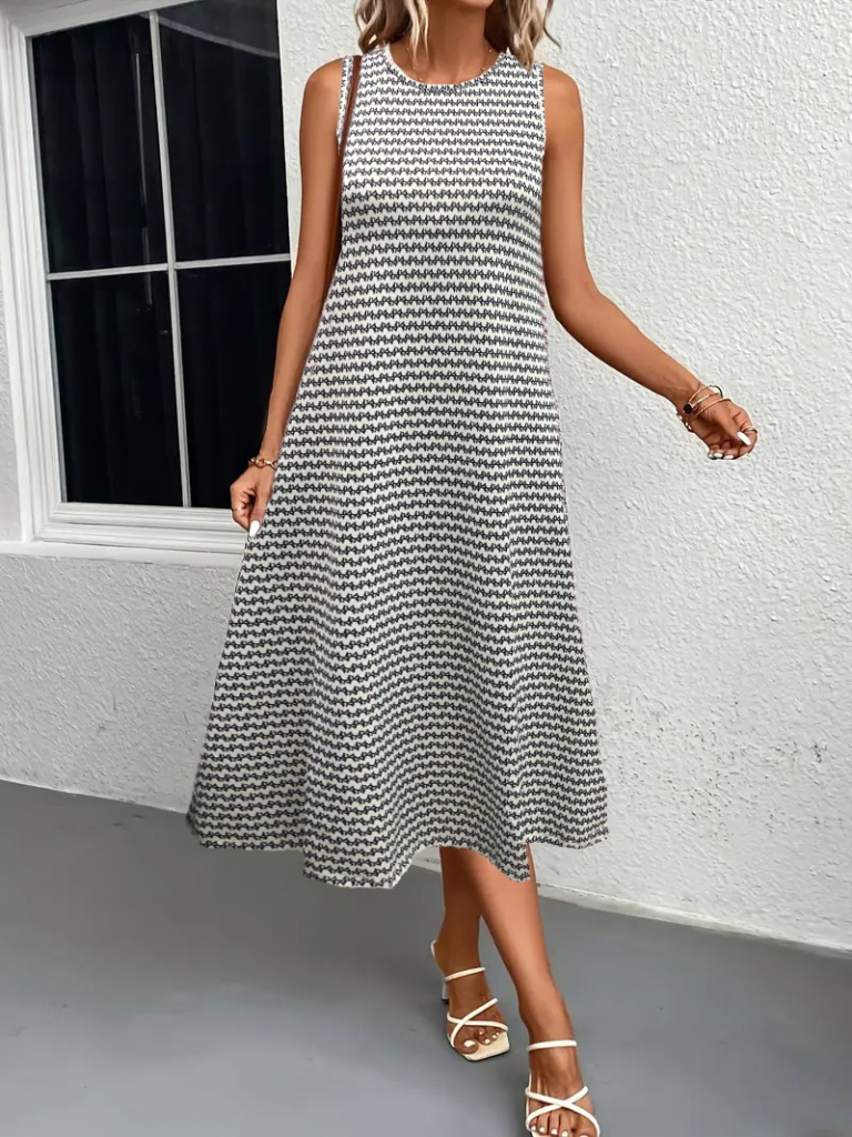 Kadın Bisiklet Yaka Desenli Sandy Midi Elbise - Görsel 3