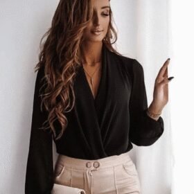 Kadın Uzun Kollu Kruvaze Yaka Sandy Bluz