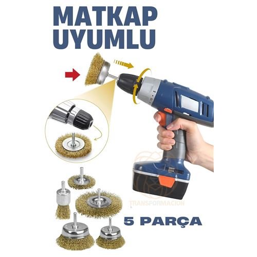 Turk Matkap Uyumlu Saçaklı Pimli Tel Fıça Fırça Seti 1/4 inç