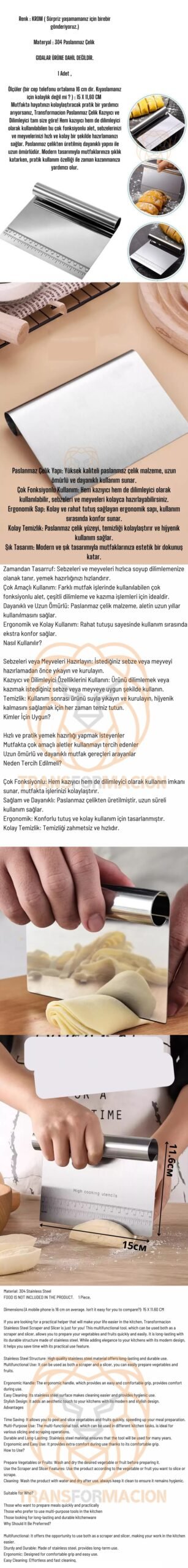 Turk Hamur Kesici Spatula Profesyonel 304 Paslanmaz Çelik - Görsel 2