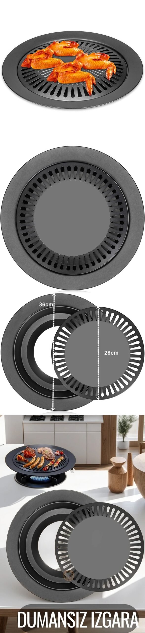 Turk Kokusuz Dumansız Izgara Su Hazneli Ocak Üstü Grill - Görsel 2