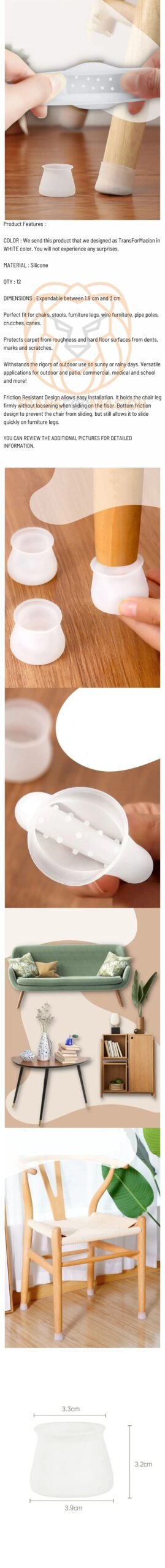 Turk Masa ve Sandalye Ayak Koruyucu Silikon Zemin Koruyucu BEYAZ 12 ADET - Görsel 2