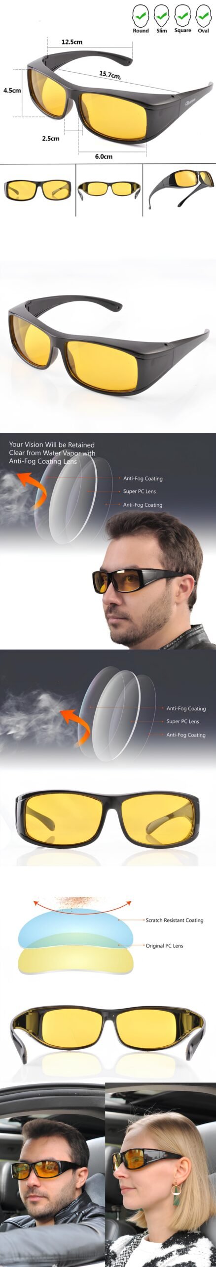 Turk Güvenli Gece Sürüş Görüş Gözlüğü Sis Far Işık Önleyici Anti-Fog Gözlük - Görsel 2