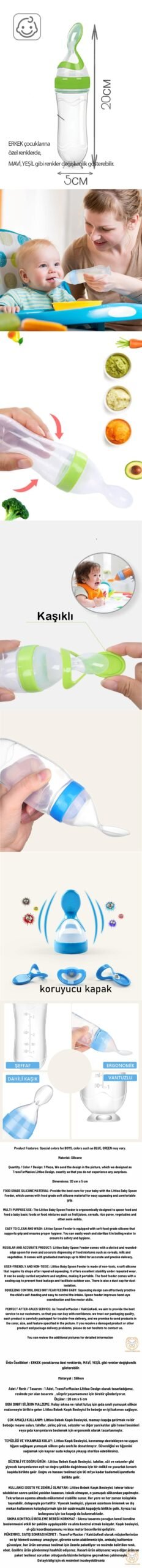 Turk Kaşıklı Mama Silikon Biberon ERKEK Bebek Besleyici - Görsel 2
