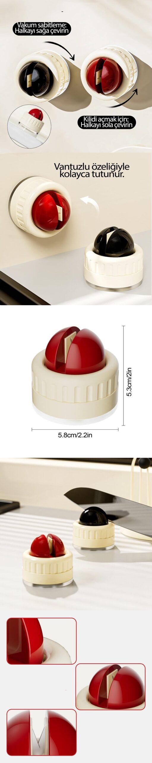 Turk Bıçak Bileyici Pratik Vantuzlu Tungsten Çelik - Görsel 2