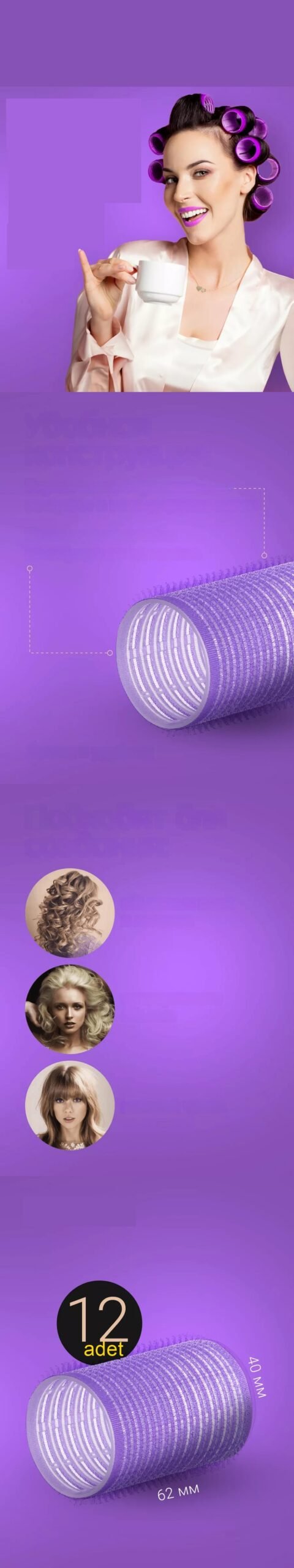 Turk 4 Cm Bigudi Saç Bigudisi Profesyonel 12 ADET - Görsel 2