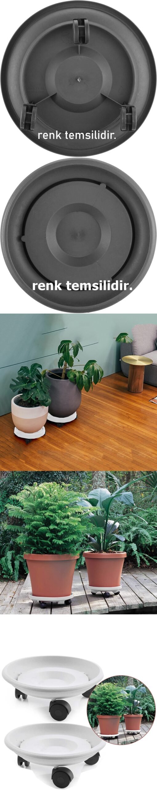 Turk Tekerlekli Saksı Altığı 4 ADET 37 CM BEYAZ - Görsel 2