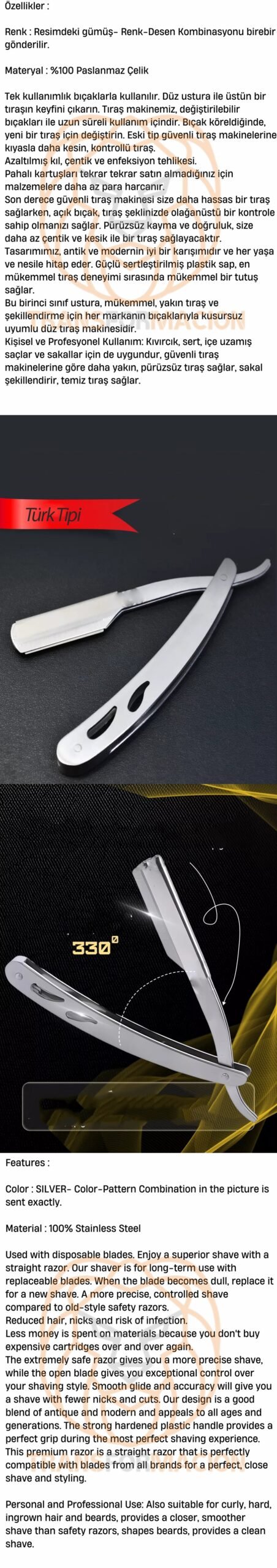 Turk Paslanmaz Çelik Ustura Türk Modeli - Görsel 2