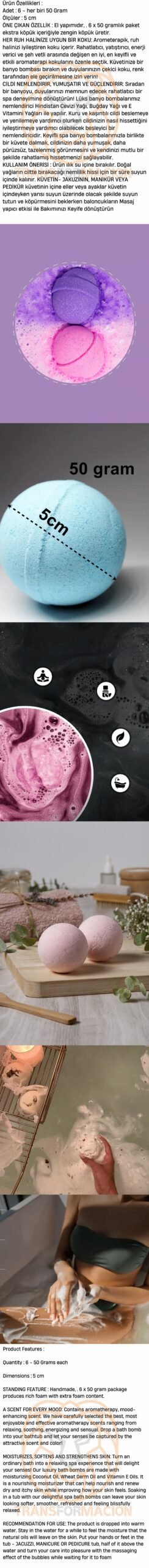 Turk Banyo Bombası Jakuzi Küvet Banyo Bombası Topu 6 adet 300 Gr - Görsel 2