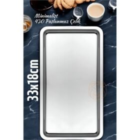 Turk Sunum Tepsisi Çay Kahve Tepsisi 33x18 cm 430 Paslanmaz Çelik