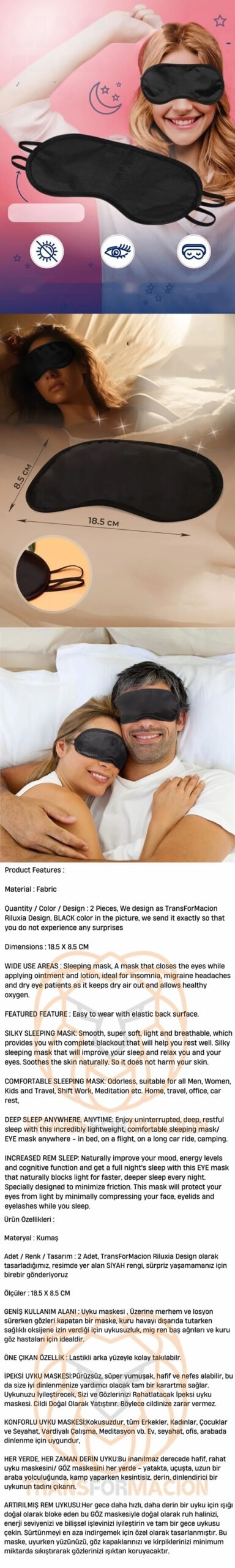 Turk Uyku Maskesi Göz Uyku Maskesi 2 ADET - Görsel 2