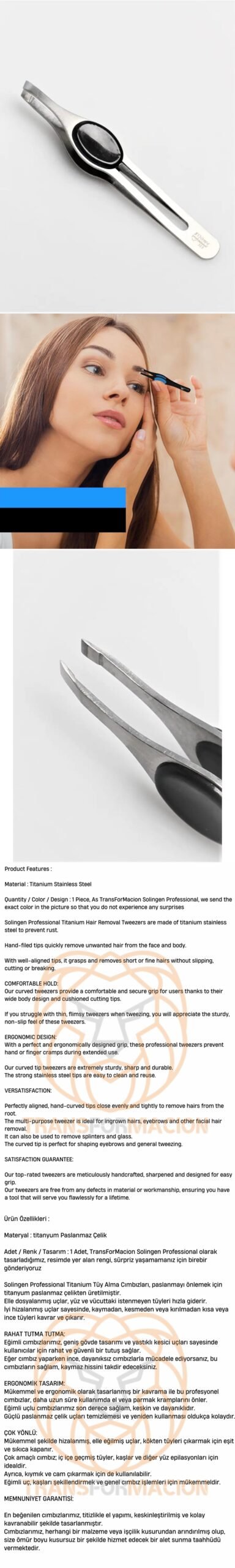 Turk Cımbız Titanyum Çelik Solingen Professional - Görsel 2