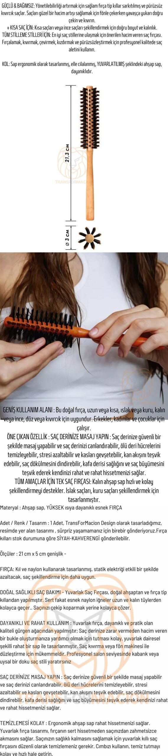 Turk Fön Fırçası Ahşap Saplı Fön Ve Tarama Fırçası - Görsel 2