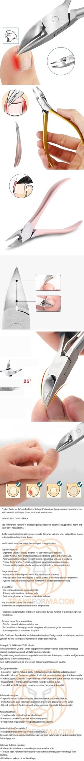 Turk Tırnak Batık Makası Pedikür Makası Tungsten Çelik Profesyonel - Görsel 2