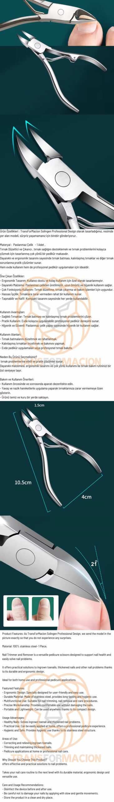 Turk Tırnak Batık Makası Pedikür Makası Paslanmaz Çelik Profesyonel - Görsel 2