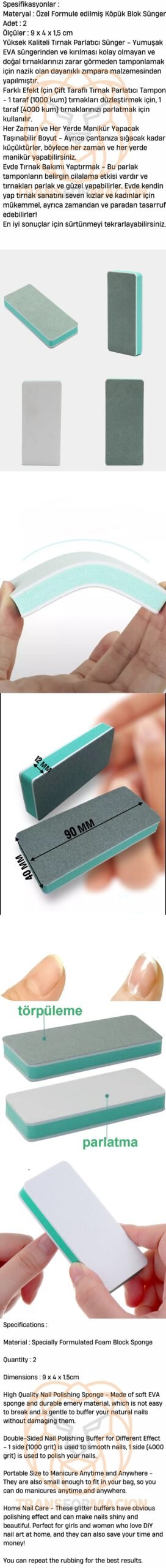 Turk Tırnak Törpü ve Parlatma Blok Sünger 2 Yüzeyli 2 ADET - Görsel 2