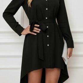 Kadın Uzun Kollu ön Kısım Kısım Arka Kısım Uzun Trikoton Gömlek Elbise