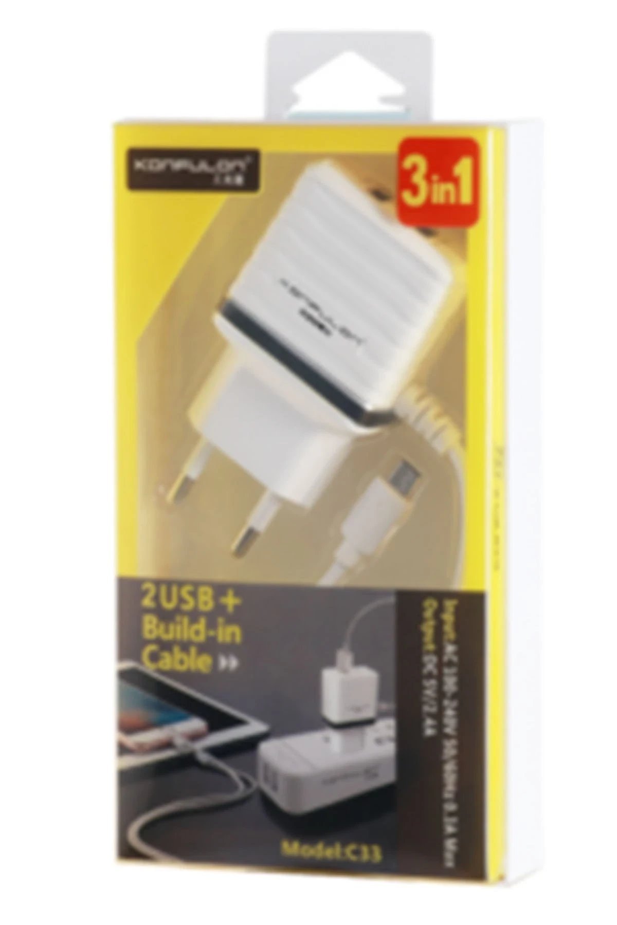 C33 Hızlı Şarj Cihazı 3in1 (Dahili Micro USB Kablolu)-(5796) - Görsel 2