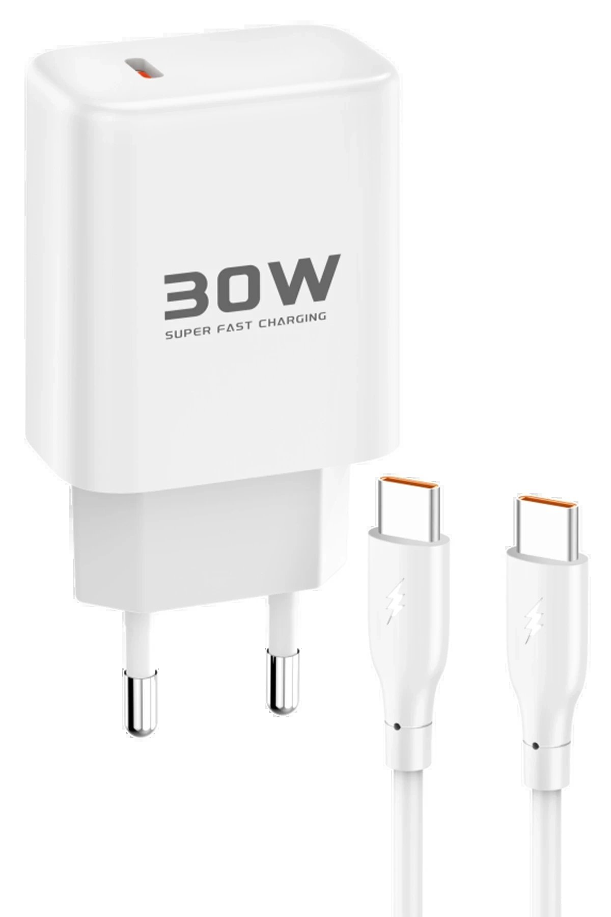 JK89 30W Type-C Çıkışlı Ekstra DC67 1M Type-C to Type-C Kablolu PD Şarj Cihazı - Beyaz-(5796)