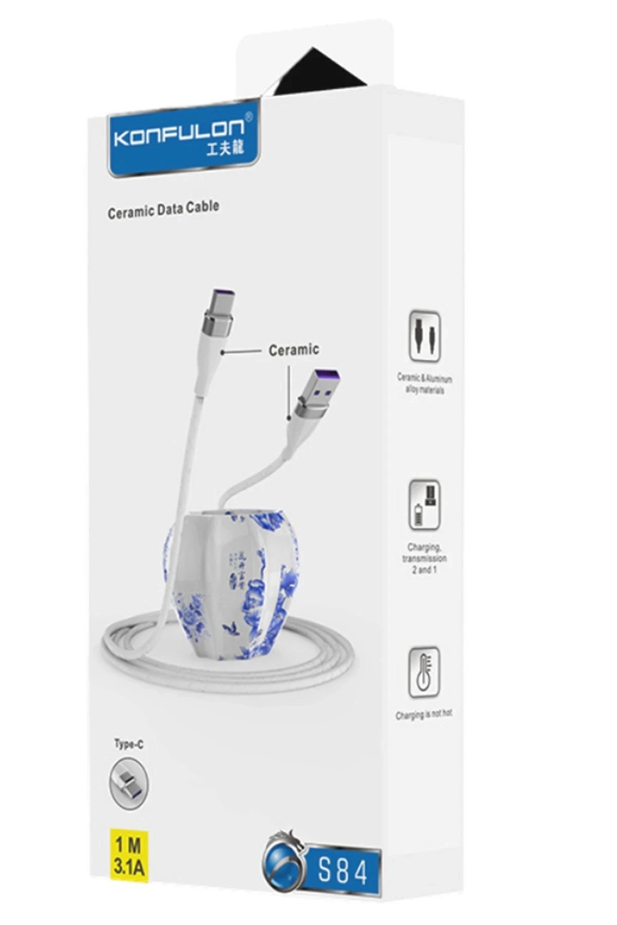 S84 Seramik Uçlu Type-C 1M 3.1A - Beyaz-(5796) - Görsel 2