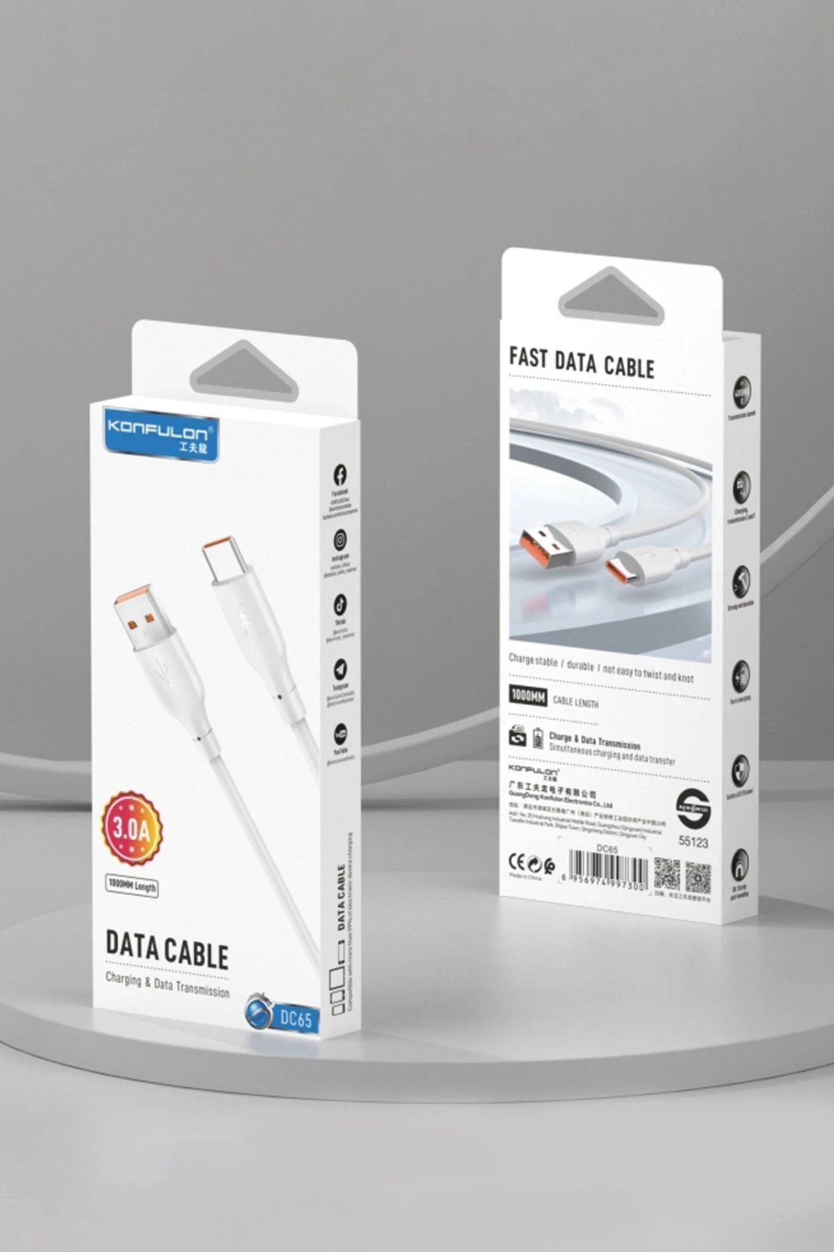 DC65 USB to Type-C 1M 3.0A Hızlı Şarj Kablo - Beyaz-(5796) - Görsel 4