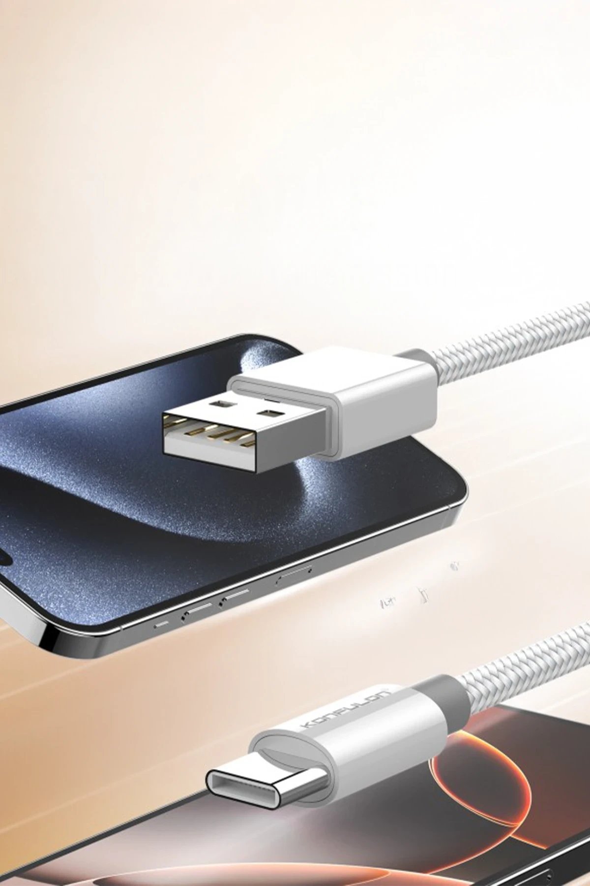 DC80 1M 3A USB to Type-C Hızlı Şarj Kablo - Beyaz-(5796) - Görsel 2