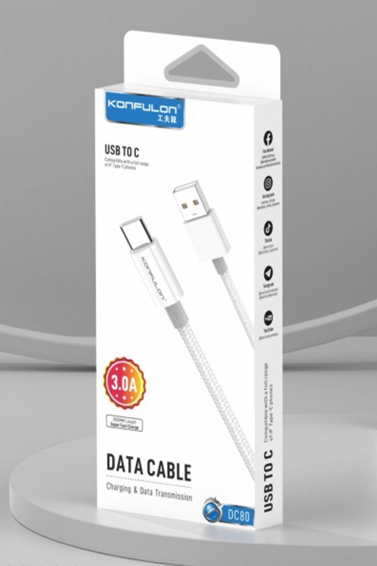 DC80 1M 3A USB to Type-C Hızlı Şarj Kablo - Beyaz-(5796) - Görsel 4
