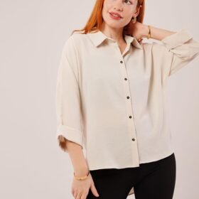 Kol Katlama Detaylı Bej Gömlek