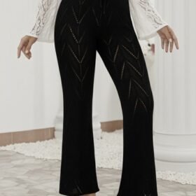 Kadın Yüksek Bel Bağcıklı Desenli Trikopantolon