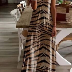 Kadın Dijital Baskılı Suprem Kumaş Askılı Maxi Boy Elbise