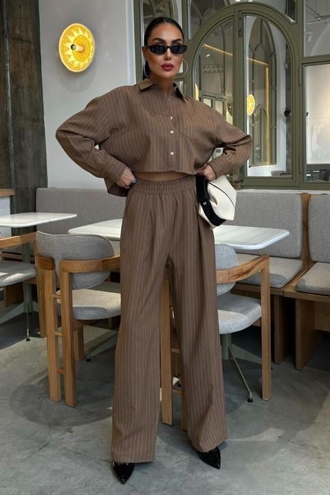 Crop Gömlekli Çizgili Takım 10080 - Görsel 2