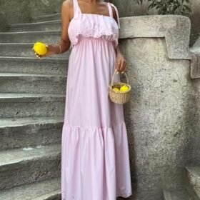 Etek Ucu Brode Nakışlı Boyundan Bağlamalı Elbise 2881