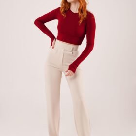 Cırt Kapama Detaylı Krem Pantolon