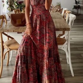 Kadın Kısa Kollu Kruvaze Yakalı Desenli Maksi Boy Süprem Elbise