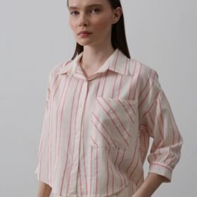 Çizgili Kısa Gömlek - Bej Pembe