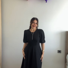 Kadın Kısa Balon Kollu Bisiklet Yaka Kiloş Janjan Krep Elbise