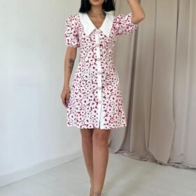 Fuşya Önlük Yakalı Poplin Elbise