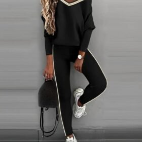 Kadın Uzun Kollu Tek Omuzu Açık Detaylı Viskon Iki Iplik Bluz Ve Pantolon Ikili Takım