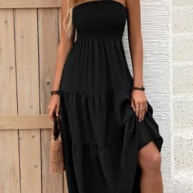 Kadın Straplez Göğüsten Lastikli Kloş Aerobin Uzun Elbise