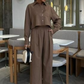 Crop Gömlekli Çizgili Takım 10080