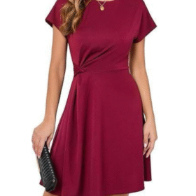 Kadın Sendy Kumaş Büzgü Detaylı Kısa Kollu Elbise