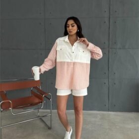 GABARDİN ŞORT - GABARDİN - ÇİZGİLİ KETEN GARNİLİ CEKET TAKIM - Orange