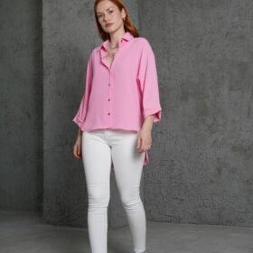 Kol Katlama Detaylı Pembe Gömlek