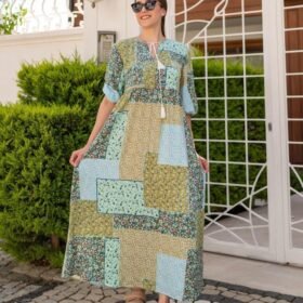 Yeşil Salaş Desenli Elbise