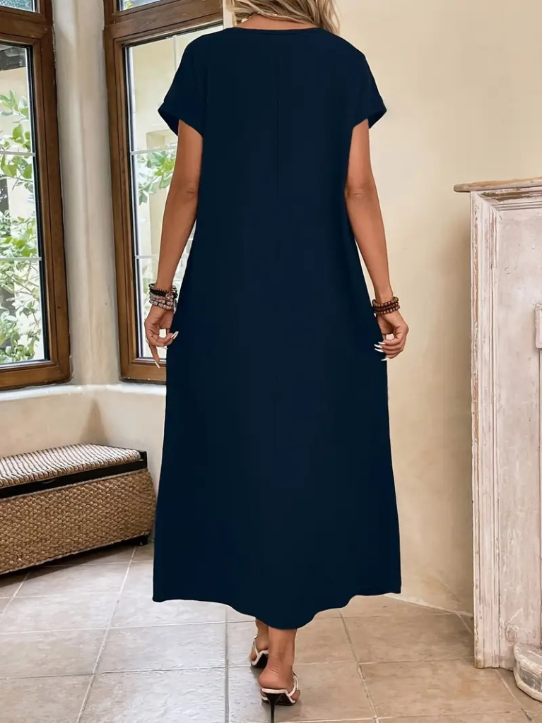 Kadın Uzun Kollu Yakası Açık Viskon Elbise - Görsel 3