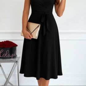 Kadın Kısa Kollu V Yakalı Belden Kuşaklı Maksi Boy Viskon Elbise