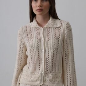 Gömlek Yaka Uzun Kol Triko - Ekru