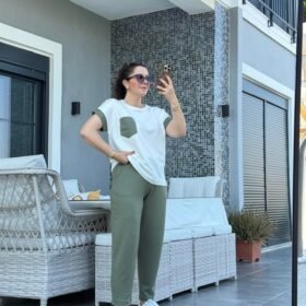 Kadın Kristal Kumaş Garnili Cep Detaylı Ikili Takım