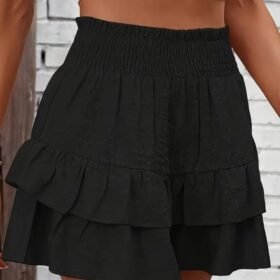 Kadın Beli Lastikli Eteği Fırfırlı Mini Etek